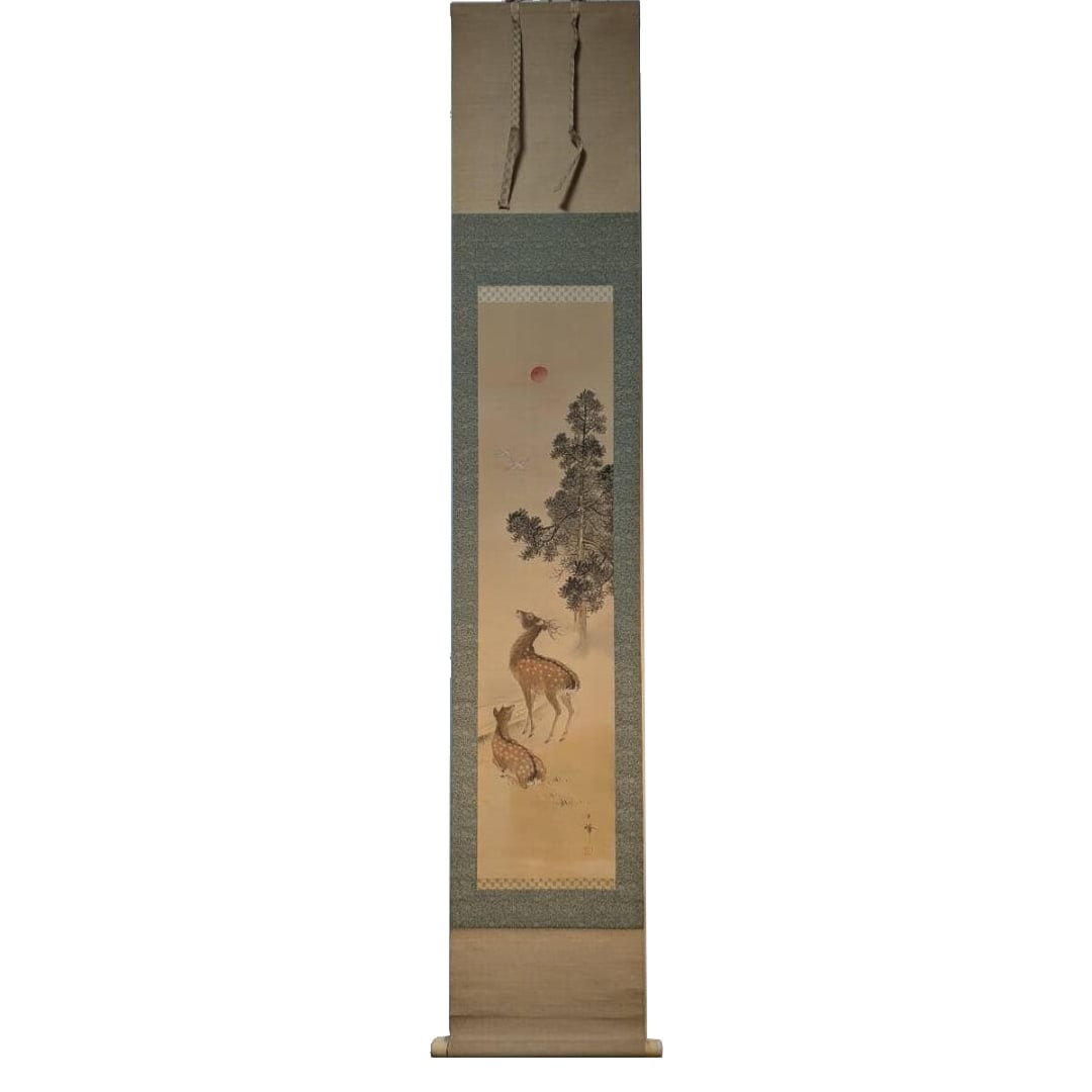 [Authentic Work] Hanging Scroll by Matsuoka Koho - "Sansha no Zu" (Three Shrines) - Auspicious: [Authentic Work] Hanging Scroll by Matsuoka Koho, "Three Shrines" Auspicious Painting, Antique Art, Longevity and Fortune, with Tomobako Mounting Dimensions (including roller ends): Approximately 44 x