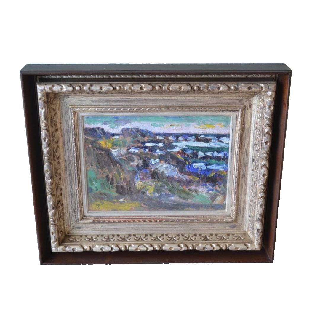 Kobayashi Kazusaku, "The Great Sea," oil painting: This is a four-panel oil painting titled "The Ocean" by Kobayashi Kazusaku. Based on its purchase history, signature, and the inscription on the back, this is undoubtedly an authentic work. This paint