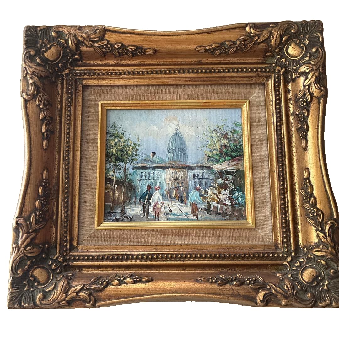 French oil painting, gilt frame, Paris street scene, Avenue de l'OpEra. (1 of 14)