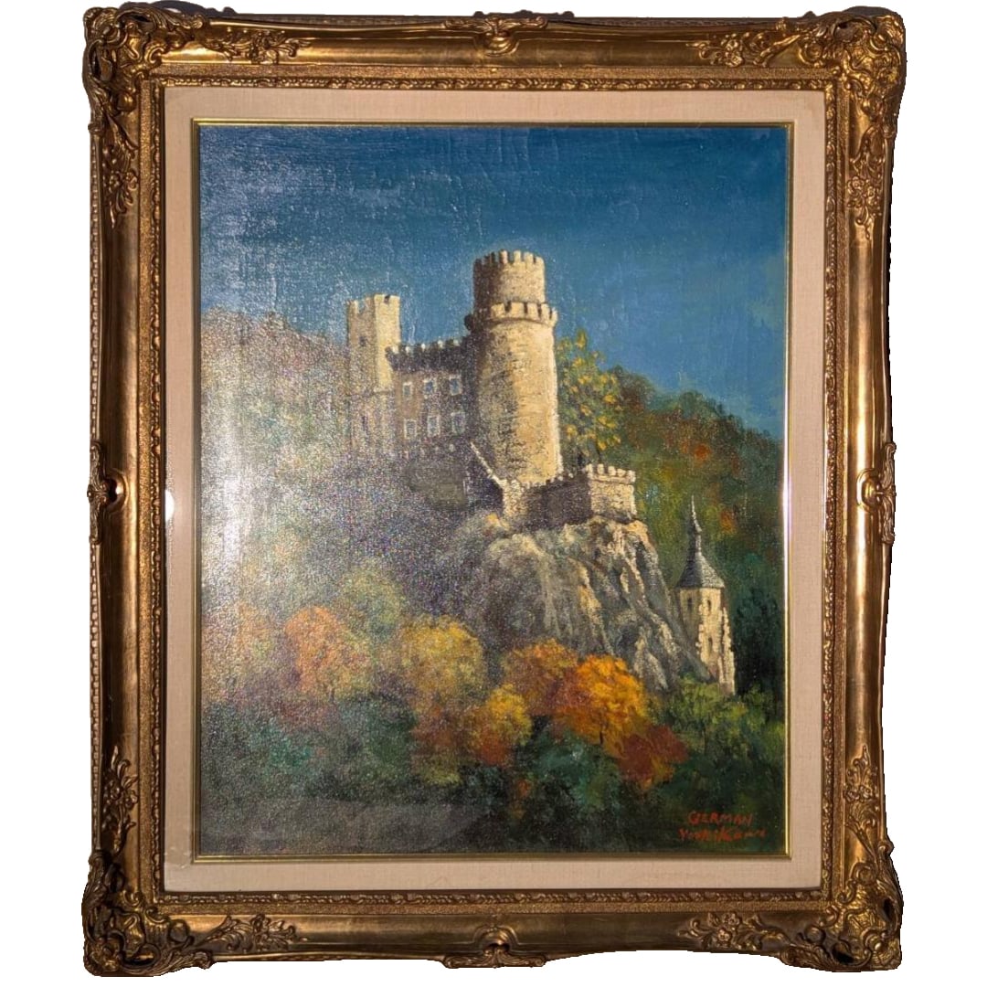Oil on canvas, size 15 canvas, landscape painting of an ancient castle on a cliff, European castle: Oil on canvas, size 15 canvas, landscape painting of an ancient castle on a cliff, European castle painting Product Description Frame dimensions: approximately 71 x 81 cm Artwork dimensions: approxima
