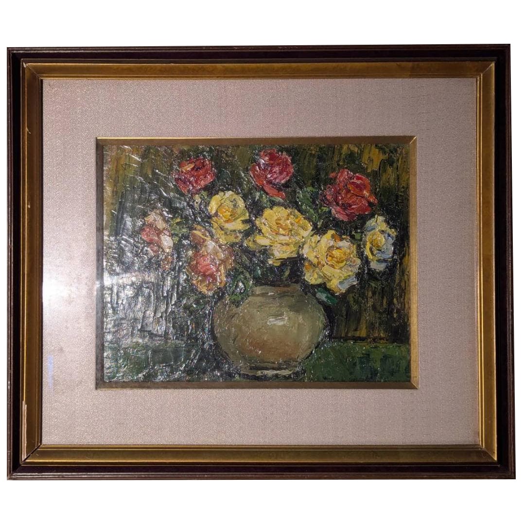 Painting by Hagitani Iwao, Oil on Canvas No. 6, "Still Life with Roses": Product Description Haginoya Iwao (Haginoya Iwao, 1891-1979) was a Japanese Western-style painter. Originally from Fukuoka Prefecture. He studied under Kuroda Seiki and at the Hakuba-kai Seikyo Wester