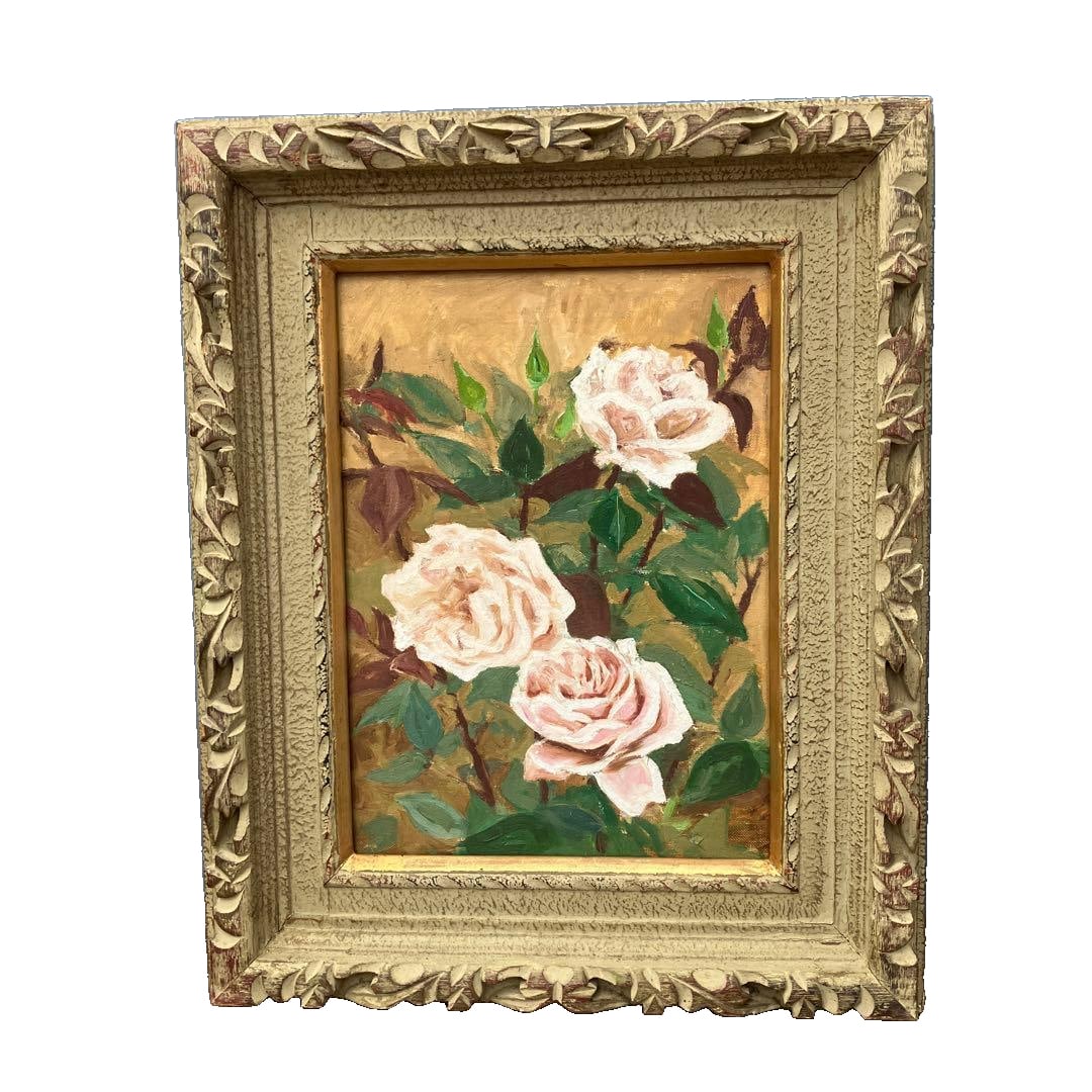 Oil painting of roses, with frame. (1 of 15)