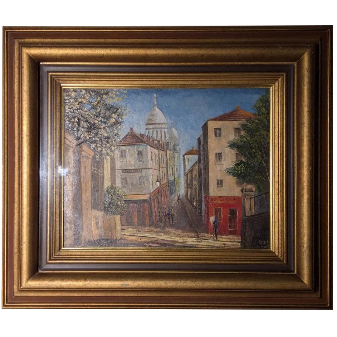 Oil on canvas, size 6, Montmartre Hill: Oil on canvas, size 6, Montmartre Product Description Frame dimensions: approximately 64 x 54 cm Artwork dimensions: approximately 41 x 32 cm