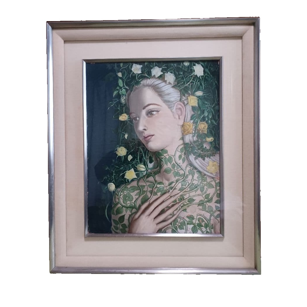 Fujino Kazutomo (Nakagawa Ayako) "YOsei" Oil on Canvas F6 Surrealism Fantasy Early Deceased Painter: Kazutomo Fujino (Ayako Nakagawa) "YOsei" Oil Painting F6 Surrealism Fantasy Expressionism Short-lived Painter Rare Work Fukuoka Art Museum Artist Name: Kazutomo Fujino Artwork Title: "YOsei" (Fairy) D