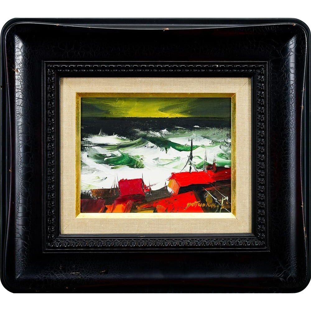 Kasai Shio, Oil Painting, Size 0 - "Dynamic Seascape with Raging Waves": Kasai Shio Included in the 2015 Art Yearbook's list of deceased artists. Kasai Shio (1925-1990) was born in Minamitsugaru District, Aomori Prefecture, and was a Western-style painter. After dropping o