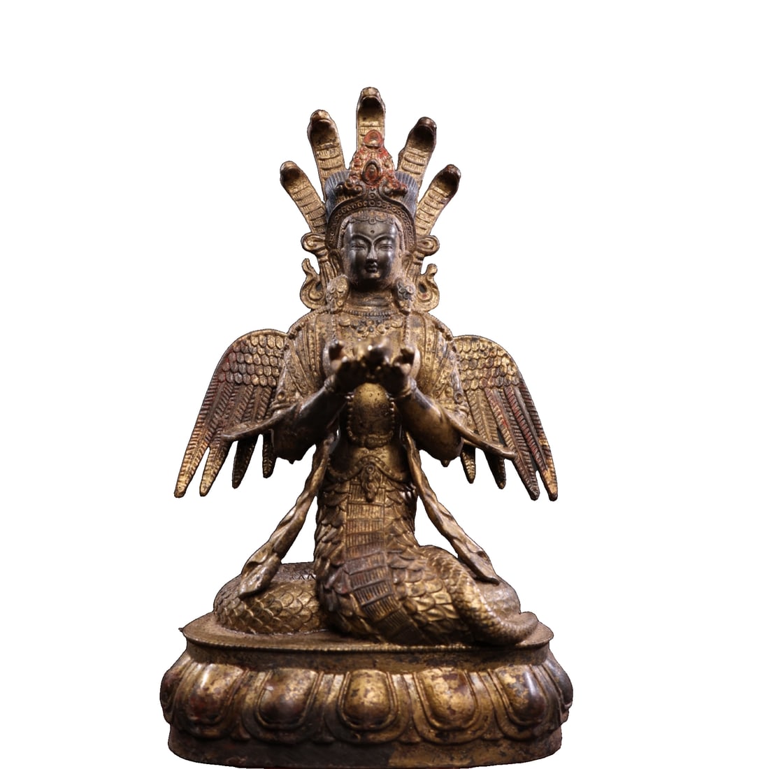 Copper statue of the Bodhisattva Tree with a dragon in Tibetan Buddhism. (1 of 10)