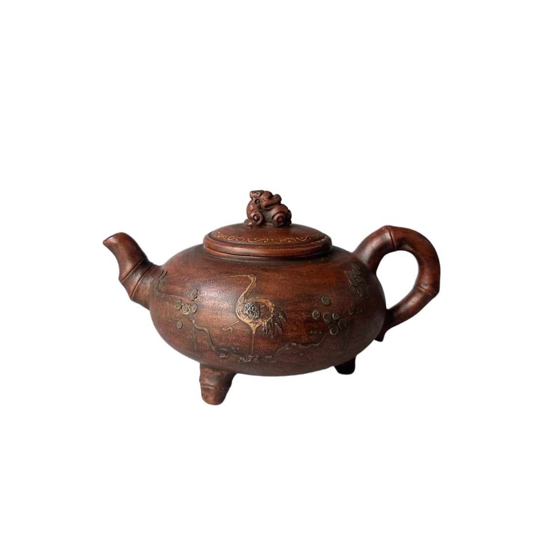 Gu Jingzhou - Purple Clay Teapot: Tea Set: Pine Crane Longevity Bottom Mark: Gu Jingzhou Material: Purple Clay Capacity: 420cc Spout: Mesh hole Size: 17.5/10cm Introduction to the Bottom Mark: Gu Jingzhou (1915-1996), original name Ji