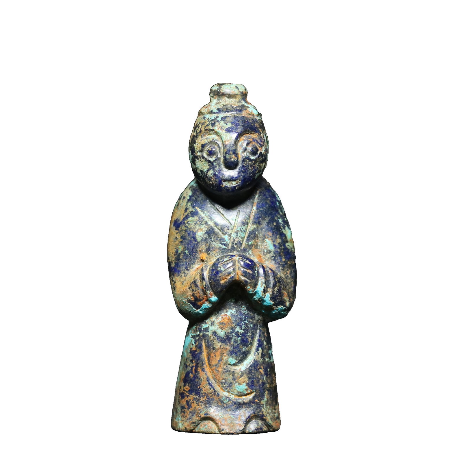Han Dynasty carved old Qing gold and stone pendant: Han Dynasty carved jade pendant "Through Heaven Hole Jade Figurine Figure", exquisite carving, delicate jade quality, aged patina, detailed as shown in the picture, dimensions: 6.9x2.6x2.2