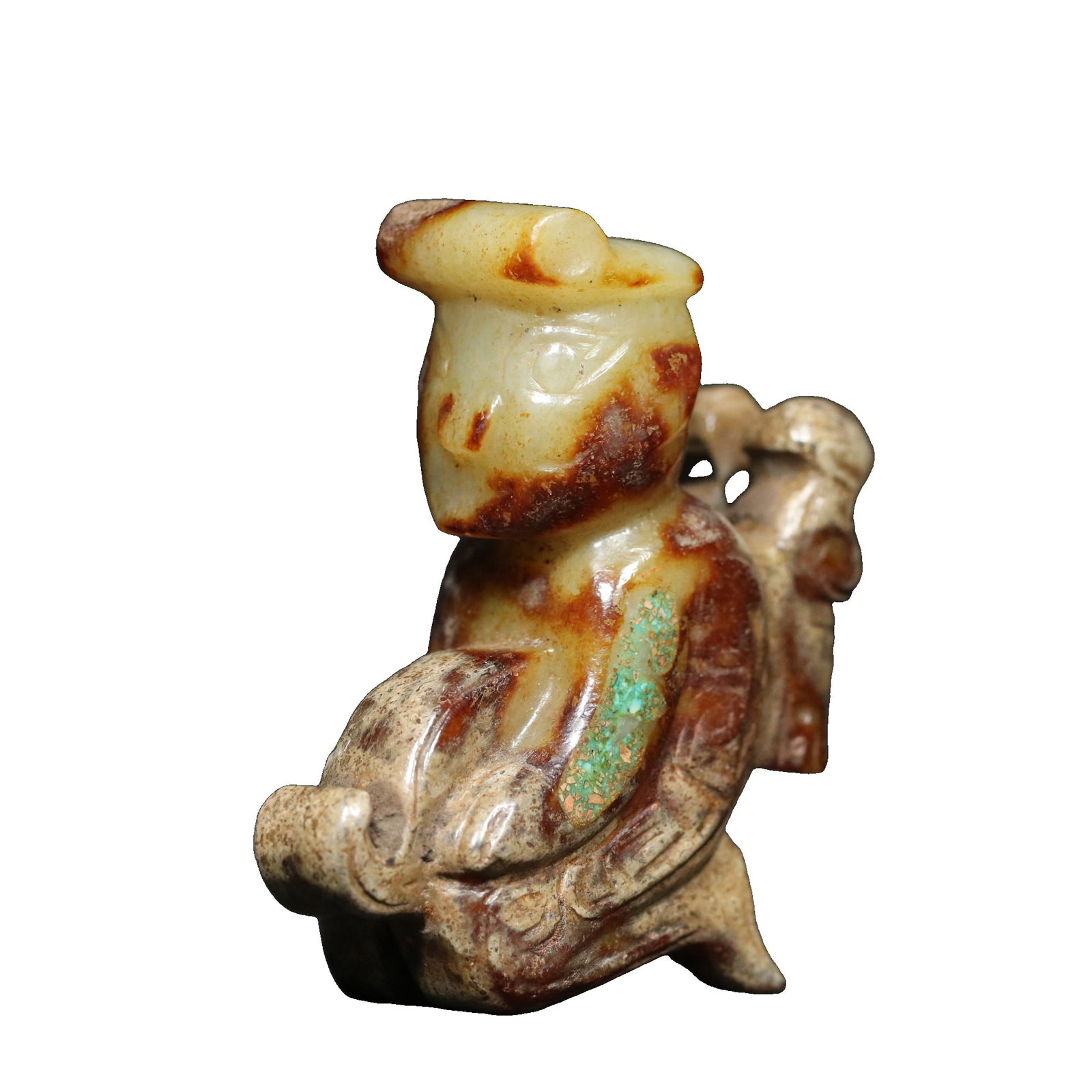 Western Zhou Hetian jade inlaid with turquoise figure. (1 of 10)