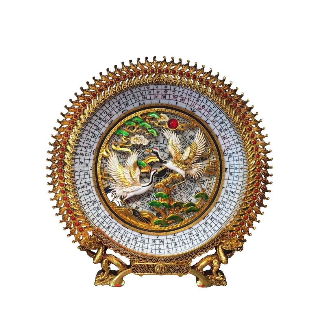 Qing Dynasty silver gilt "Bagua" plate inlaid with "Pine and Crane" decorative plate. (1 of 10)
