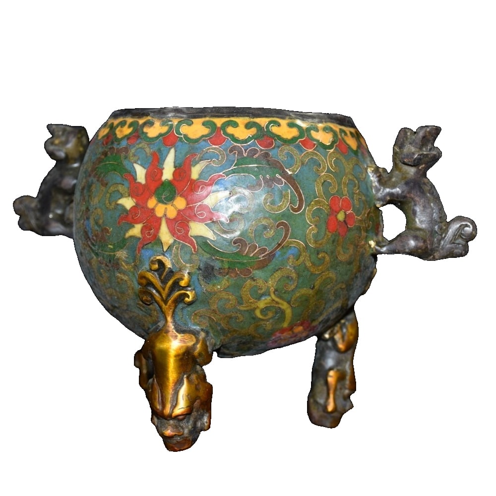 Cloisonné incense burner with two lion-shaped ears (1 of 10)