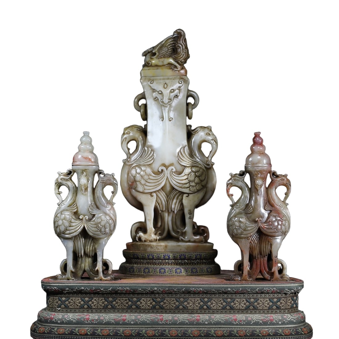 Shoushan stone white lotus stone carving double phoenix presenting auspicious treasure bottle seal (1 of 12)