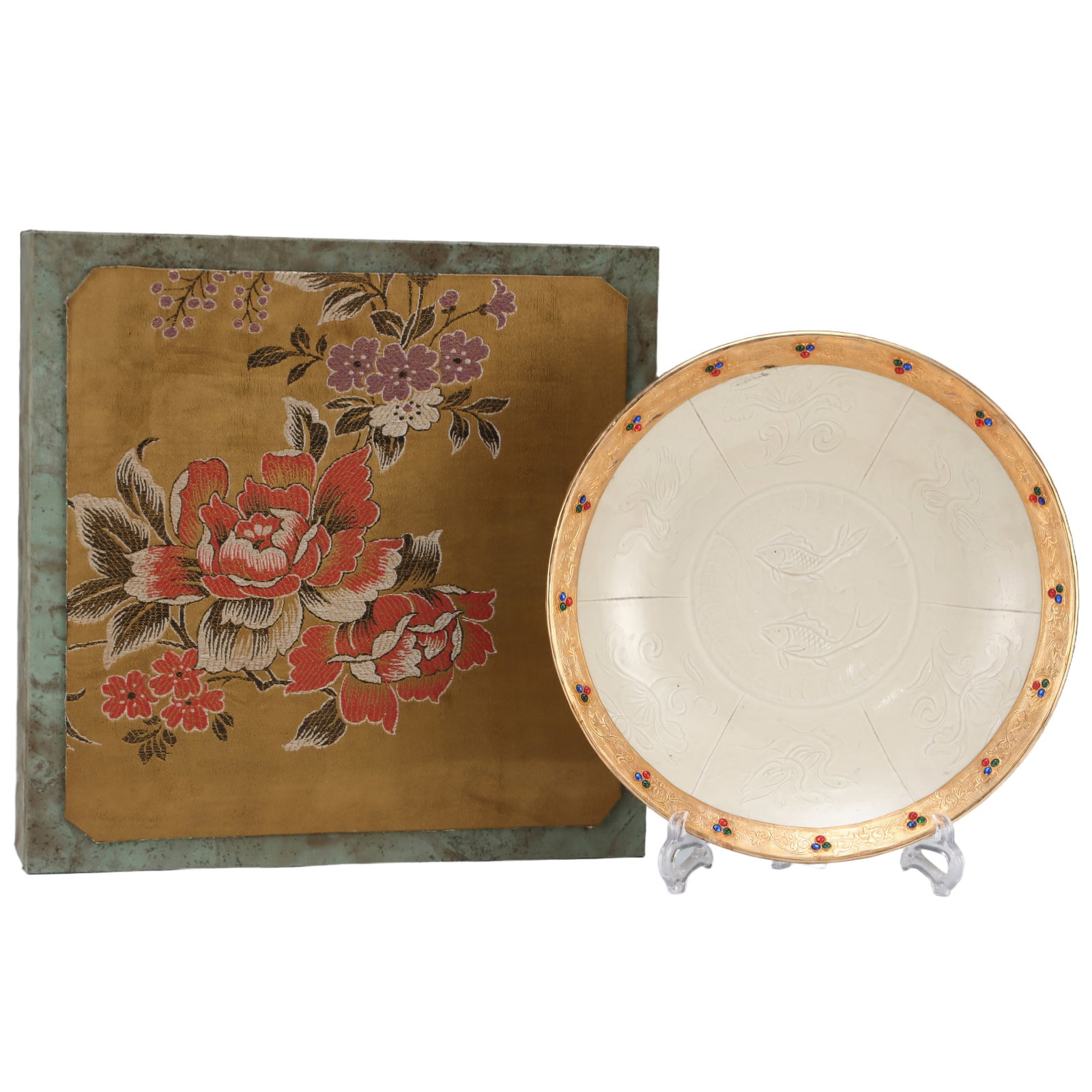 Song Dynasty Ding kiln large plate with gold-plated engraved floral pattern. (1 of 10)