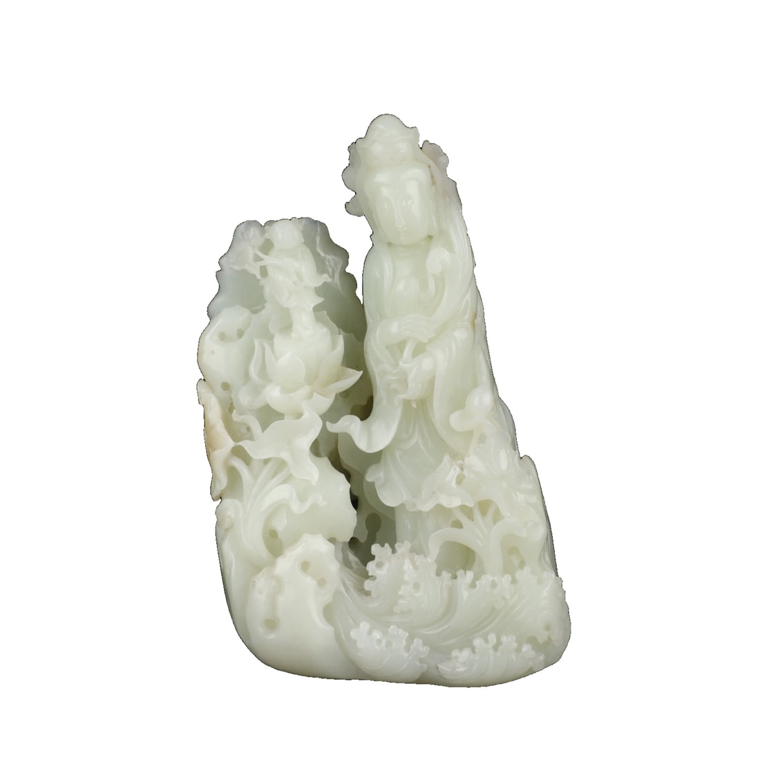 Qing Dynasty Hetian Jade "Child Guanyin": Qing Dynasty Hetian Jade "Child Bodhisattva" Specifications: Weight 1938g, Height 19.5cm, Width 12cm