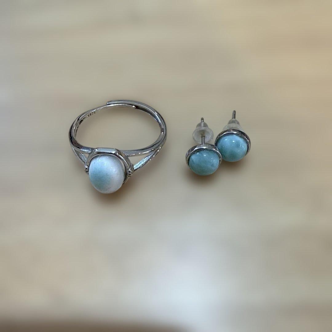 Second hand - Tidastone Larimar ring and earring set: Tidastone Larimar Ring and Earring Set