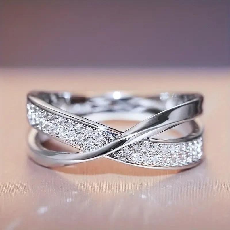Second-hand - Size 13 Diamond Cubic Zirconia X-Shaped Ring (1 of 2)