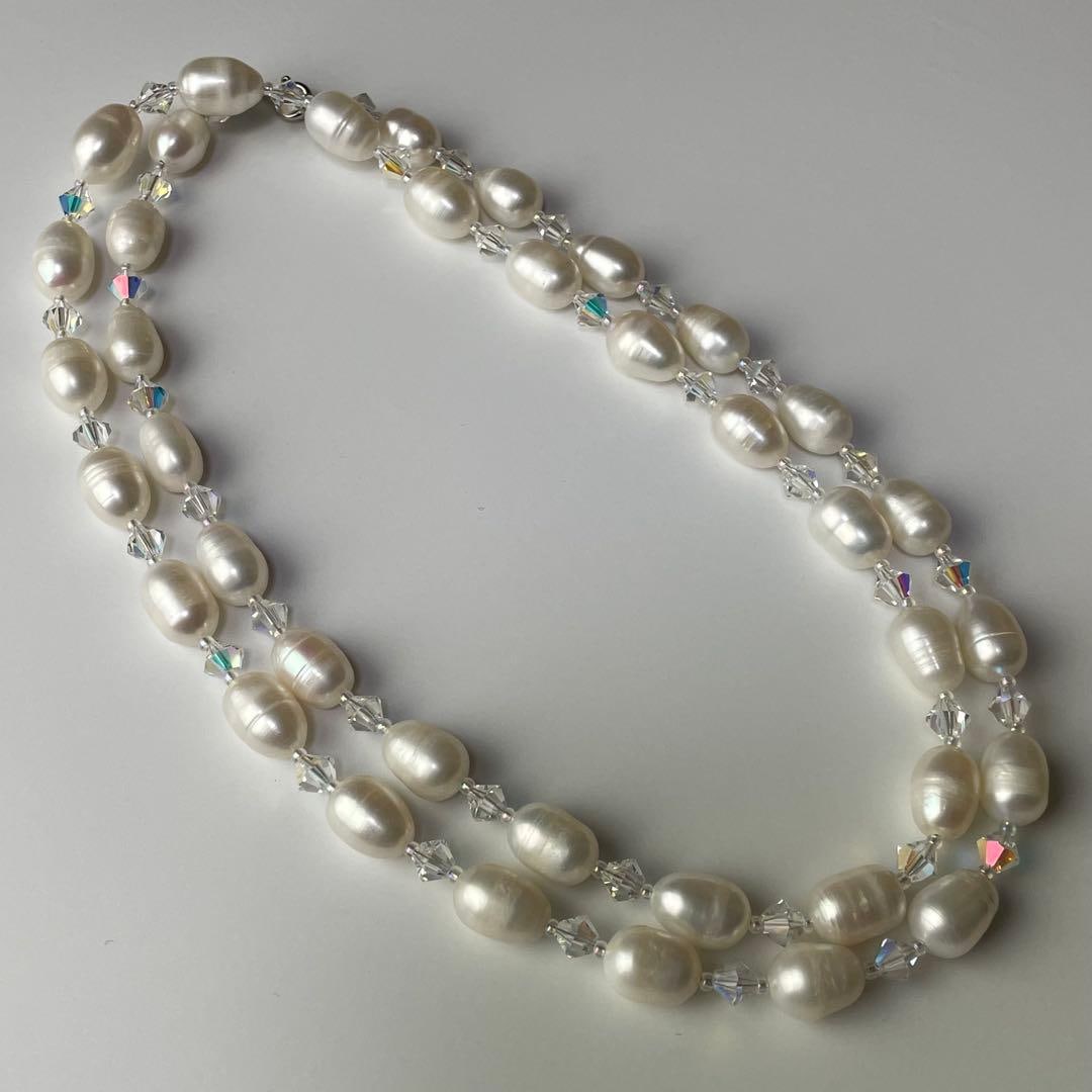 Second-hand - Freshwater Rice Pearl Crystal Long Necklace: Freshwater Rice Grain Pearl Crystal Long Necklace Approximate dimensions: Length: 72 cm Width: Approximately 7.8 mm Weight: 45.8 grams