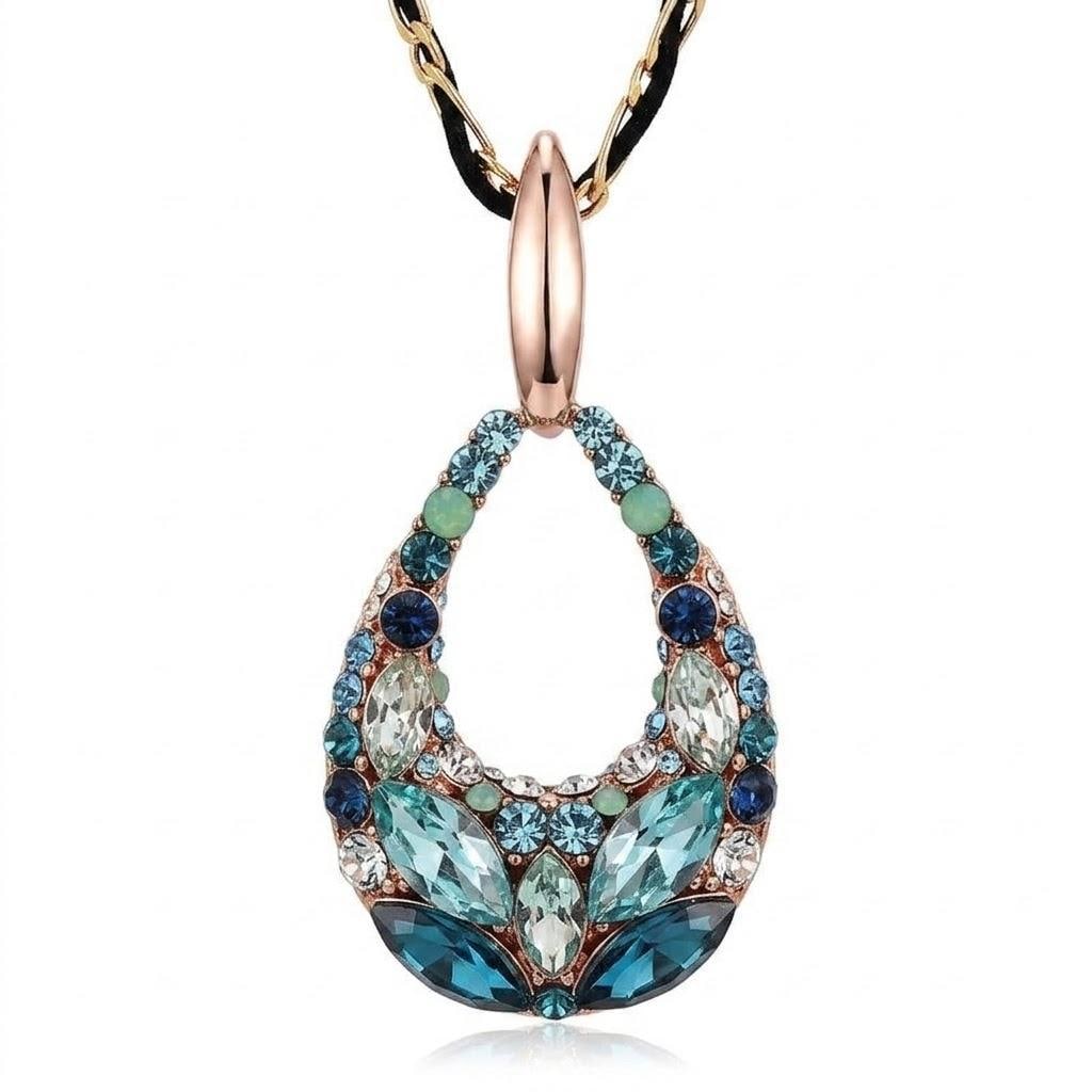 Second-hand - Lake blue crystal pendant long necklace: An exquisite and dazzling long chain pendant introduced by the original brand Irisia. This long pendant necklace elegantly sways in front of the chest, highlighting the vertical lines of women and out