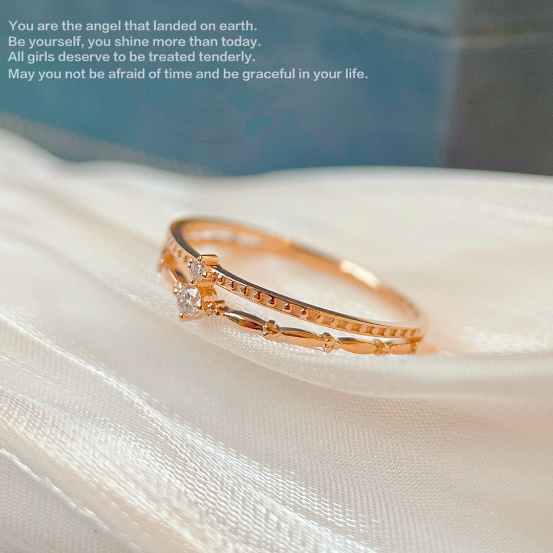 18K Gold Diamond Double Layer Ring - 4