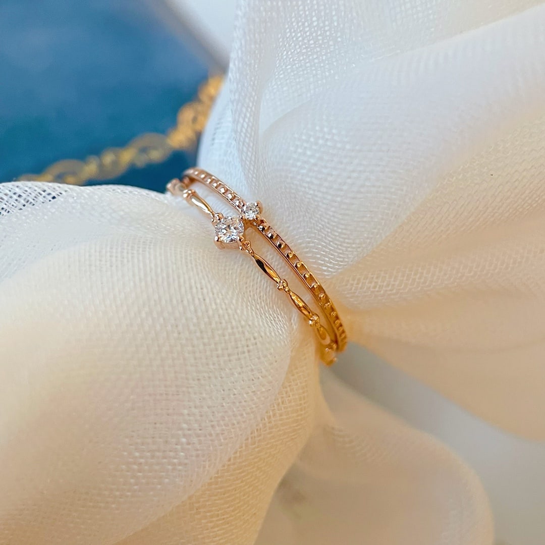 18K Gold Diamond Double Layer Ring - 5