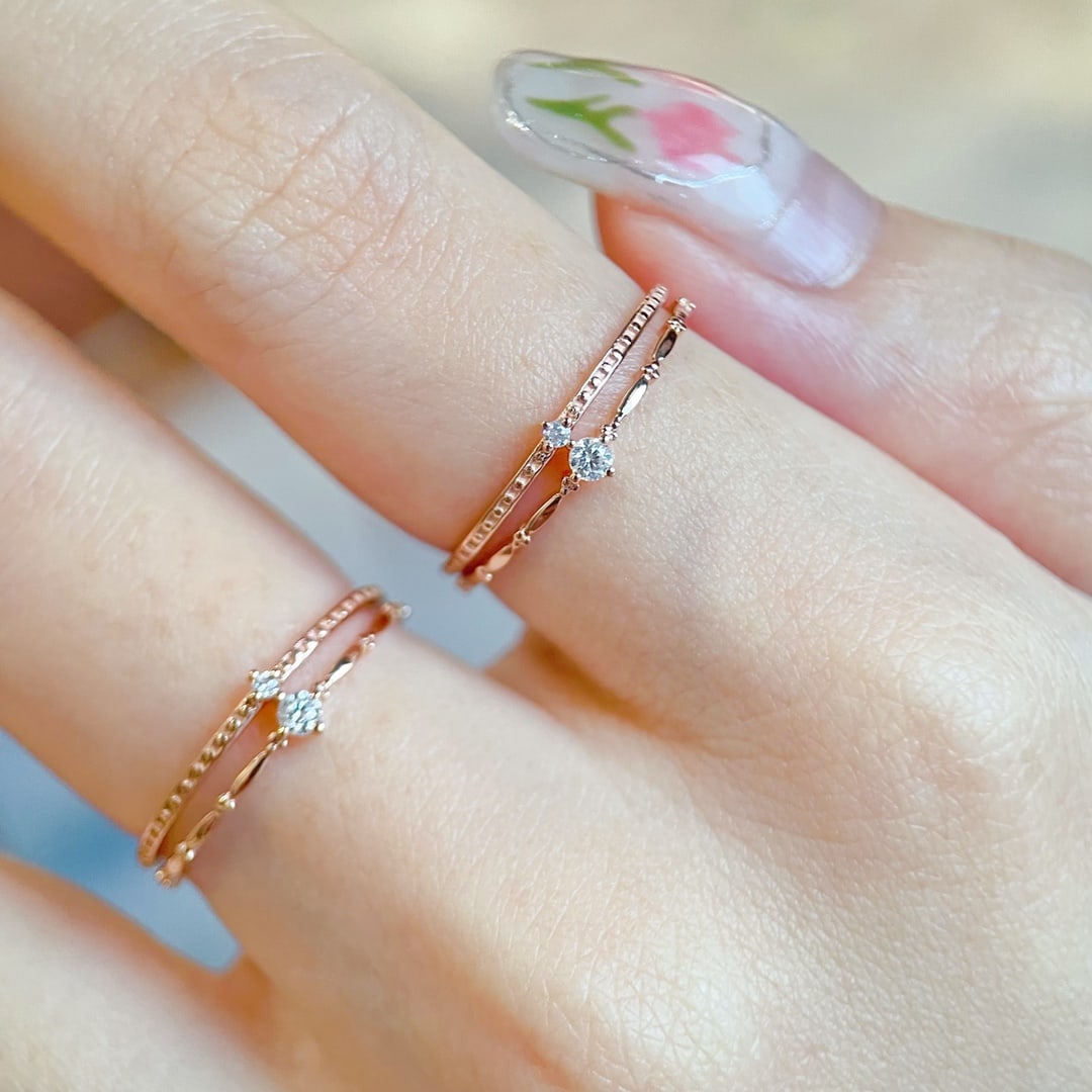 18K Gold Diamond Double Layer Ring - 6