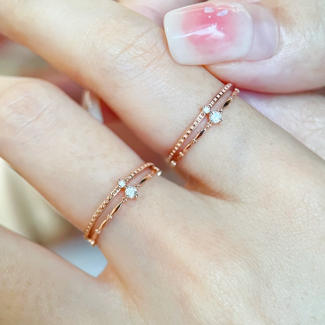 18K Gold Diamond Double Layer Ring - 7