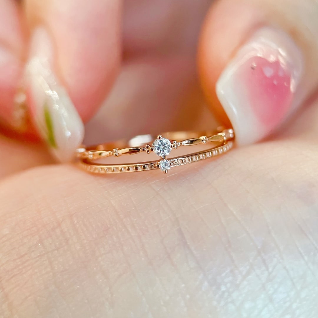 18K Gold Diamond Double Layer Ring - 8