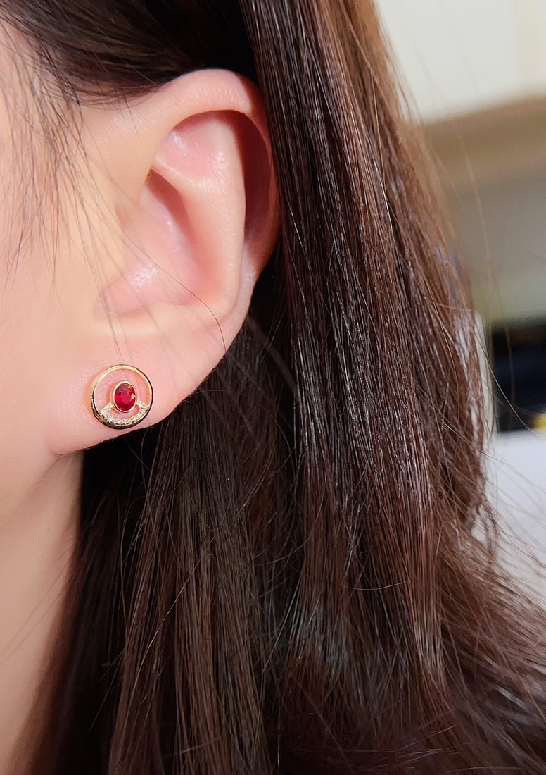 18K gold ruby earrings - 5