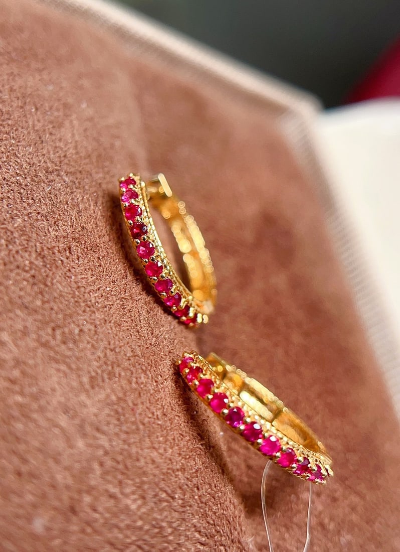 18K gold ruby earrings - 4