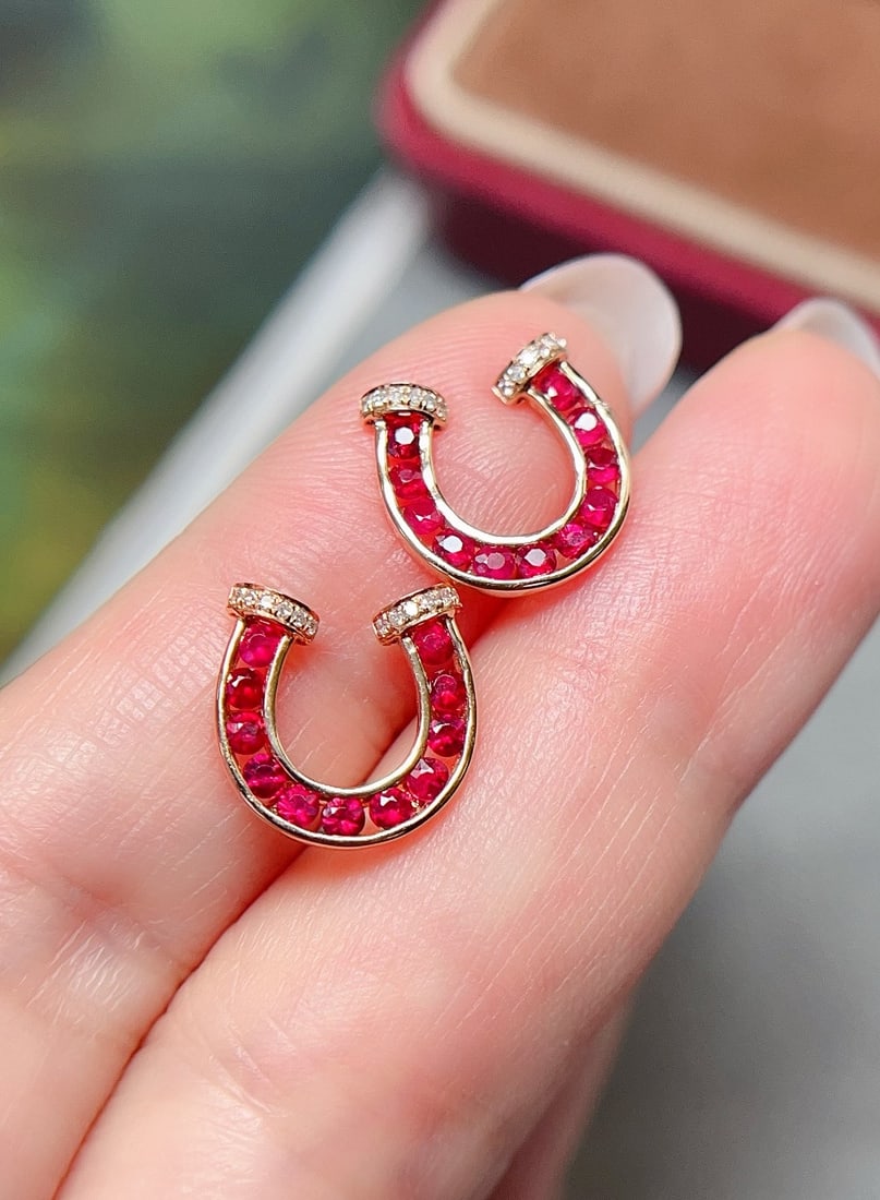 18K gold ruby earrings - 2