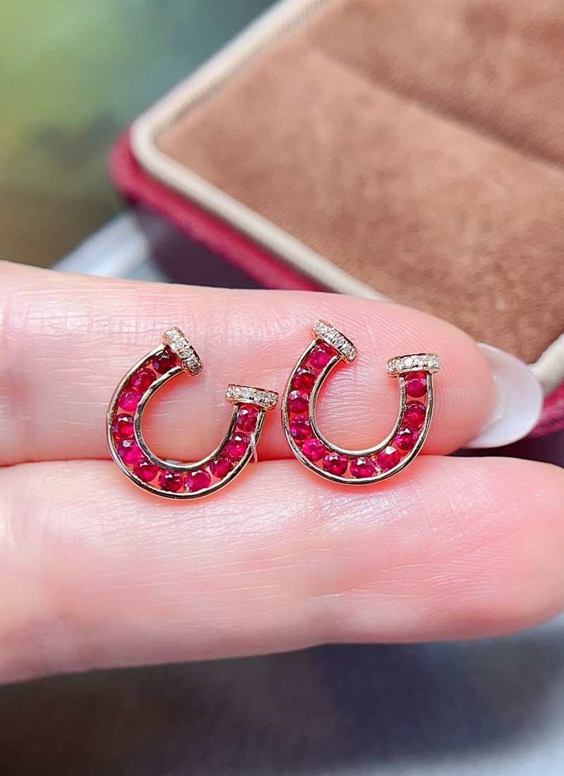 18K gold ruby earrings - 4