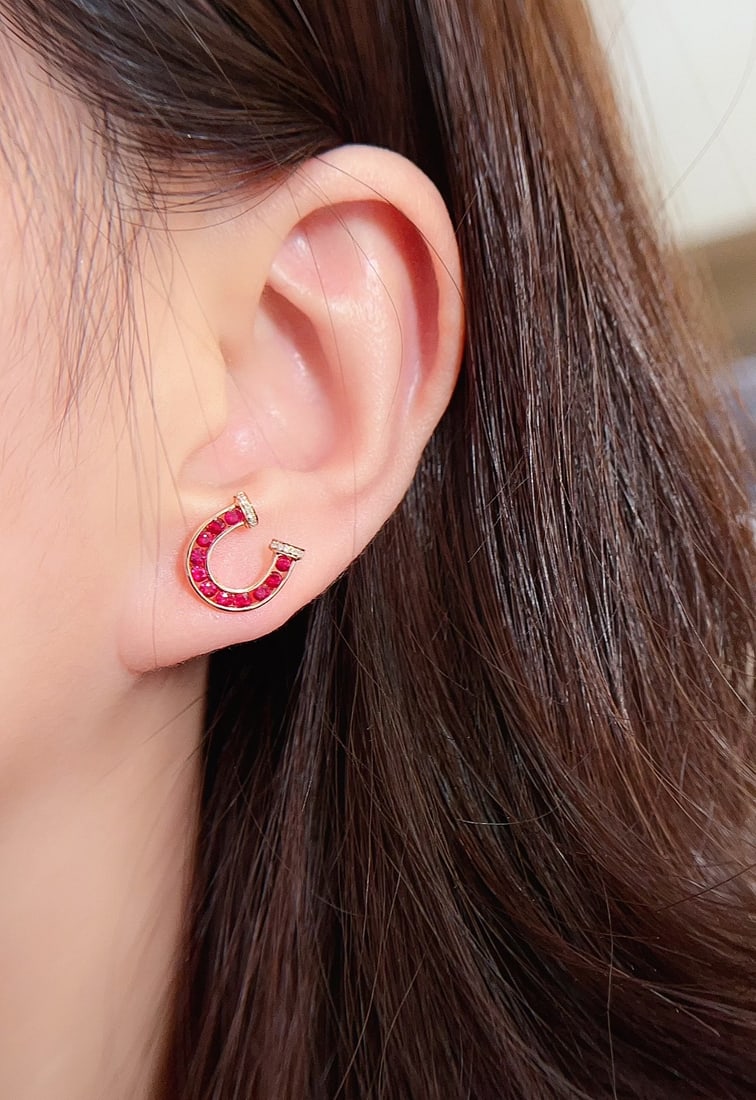 18K gold ruby earrings - 5