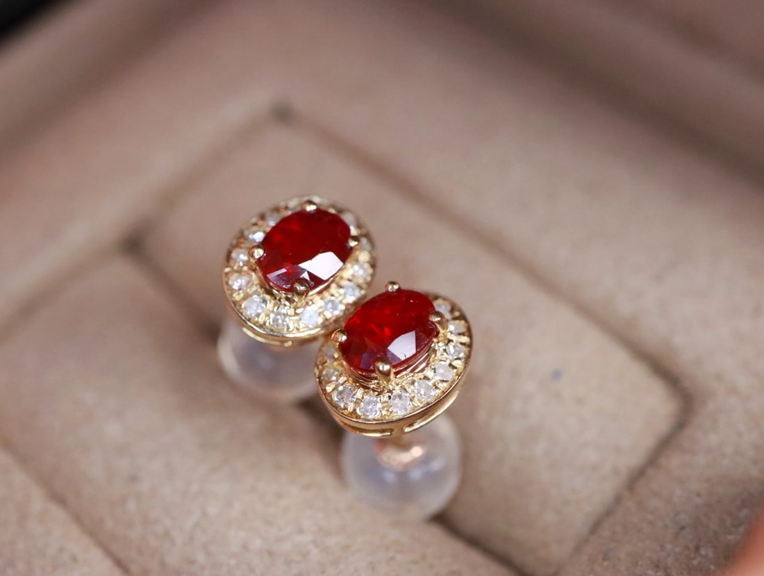 18K Gold Ruby Earrings - 2