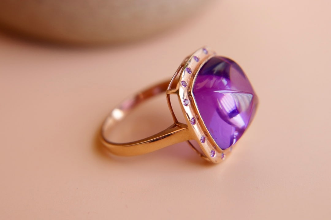 18K gold amethyst ring - 6