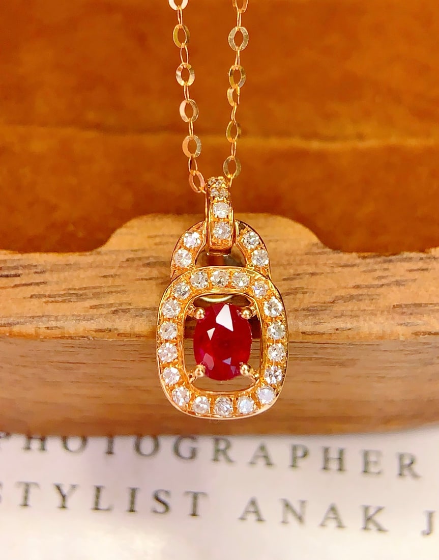 18K Gold Ruby Collarbone Chain Necklace - 2