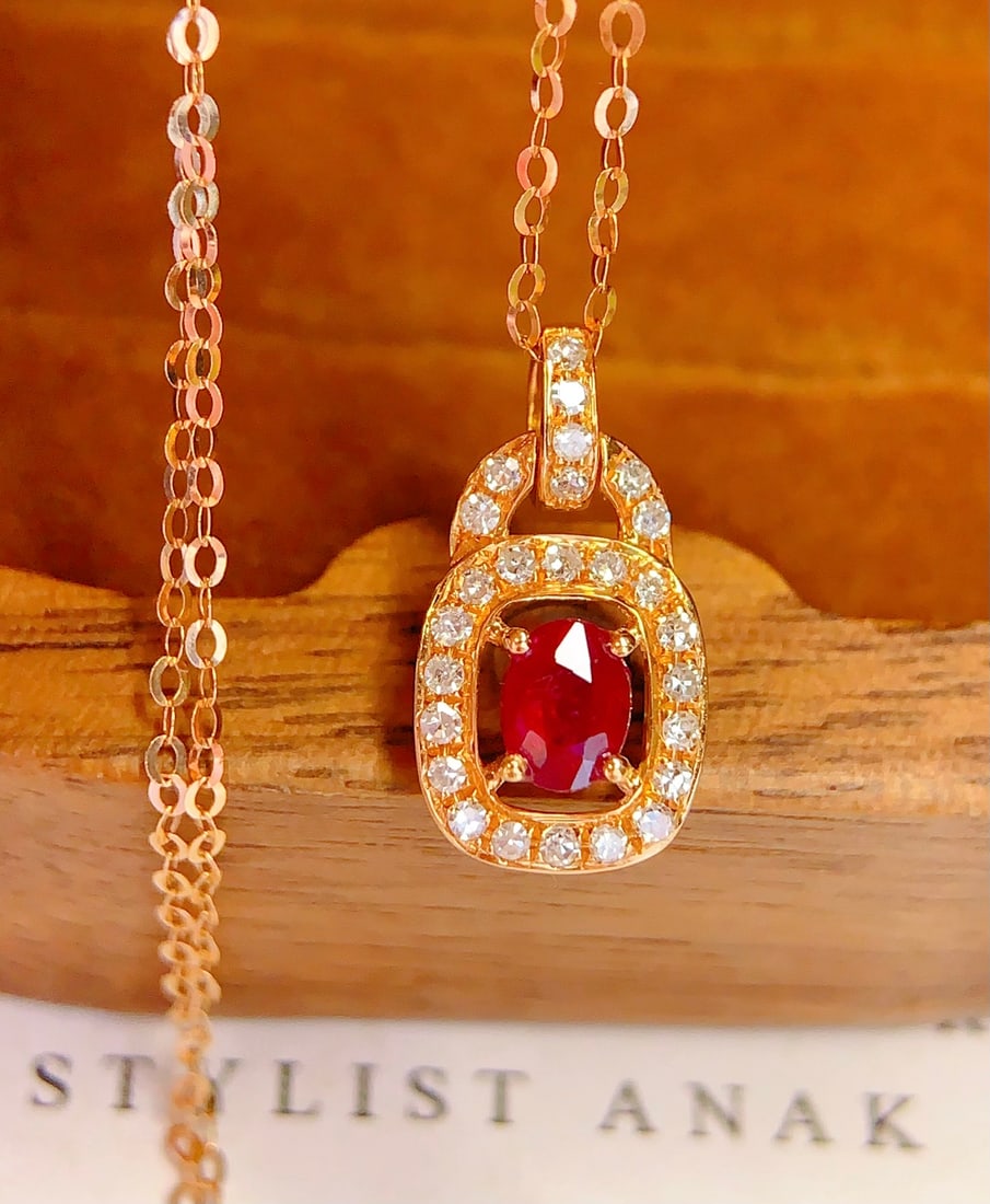 18K Gold Ruby Collarbone Chain Necklace - 3