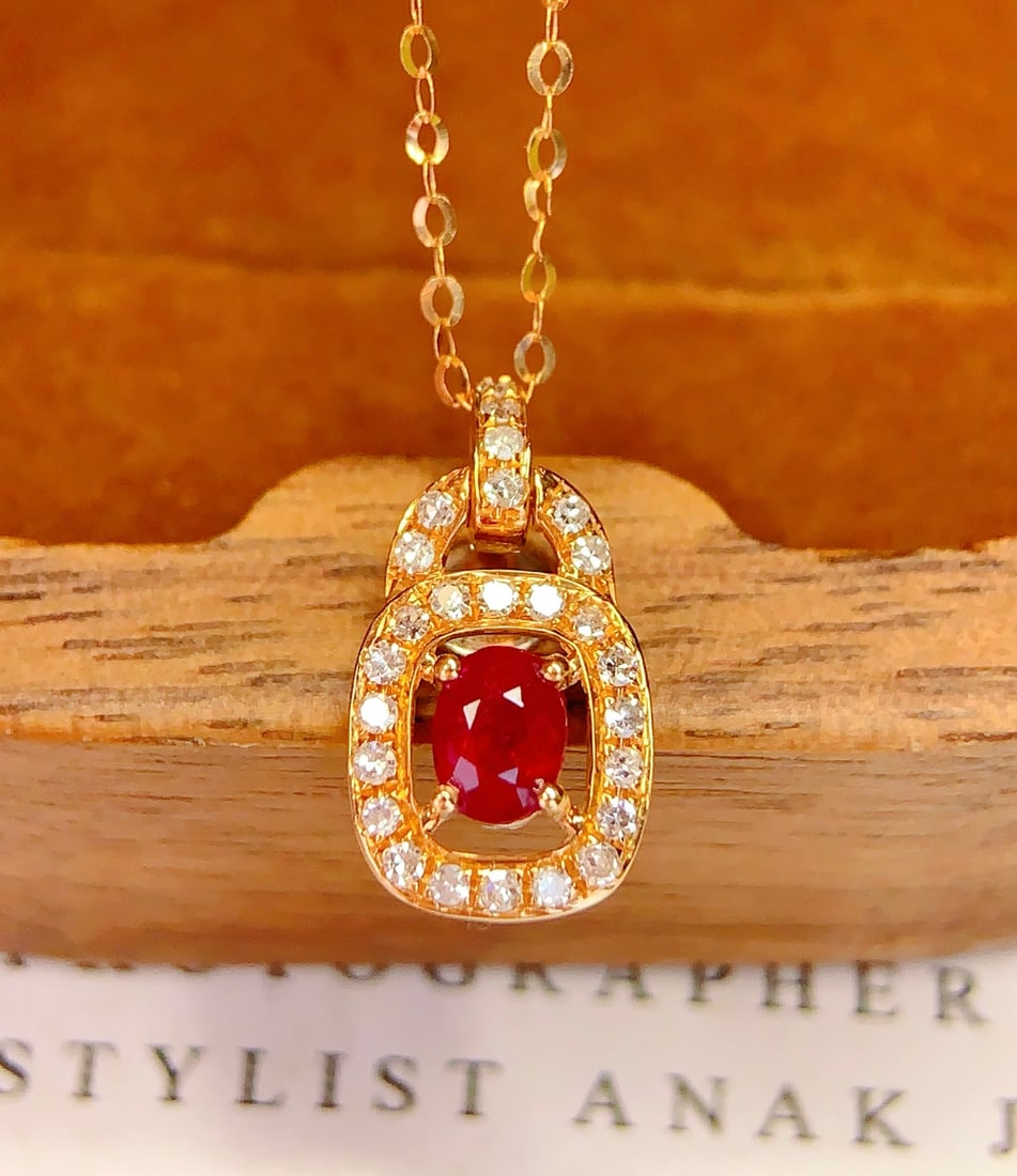 18K Gold Ruby Collarbone Chain Necklace - 4