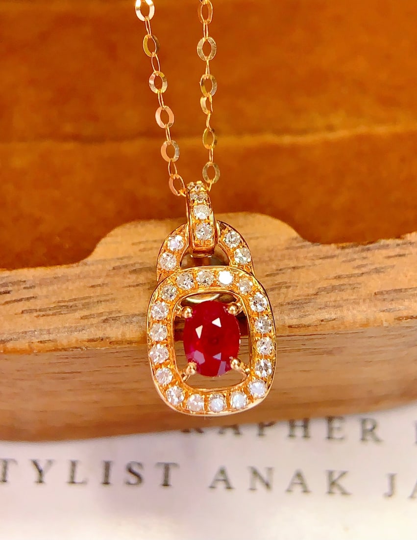 18K Gold Ruby Collarbone Chain Necklace - 5