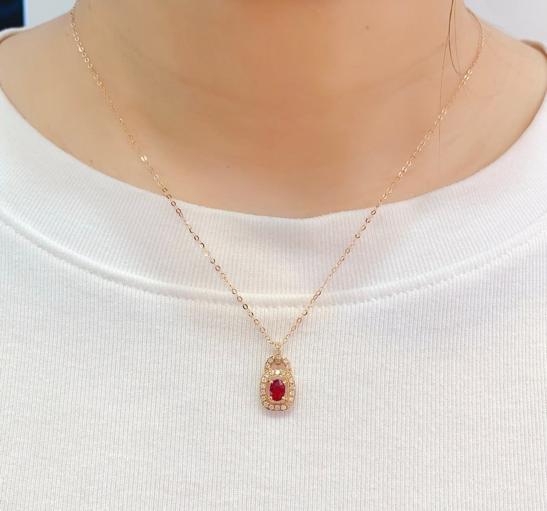 18K Gold Ruby Collarbone Chain Necklace - 6