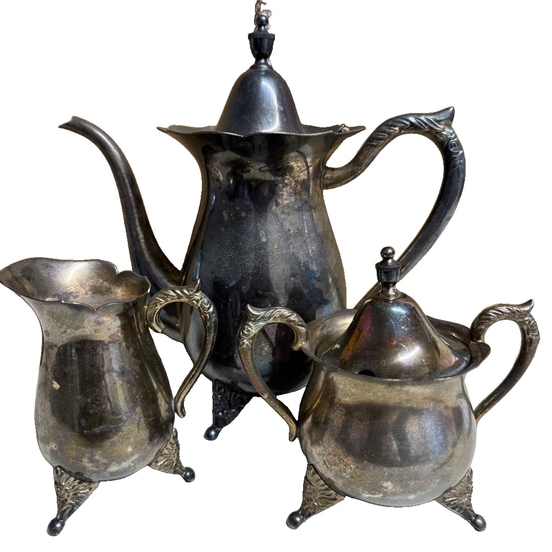 Hayakawa Silverware, Silver River Hall Tea Set (3-piece set): Nickel silver teapot and sugar bowl. (1 of 13)