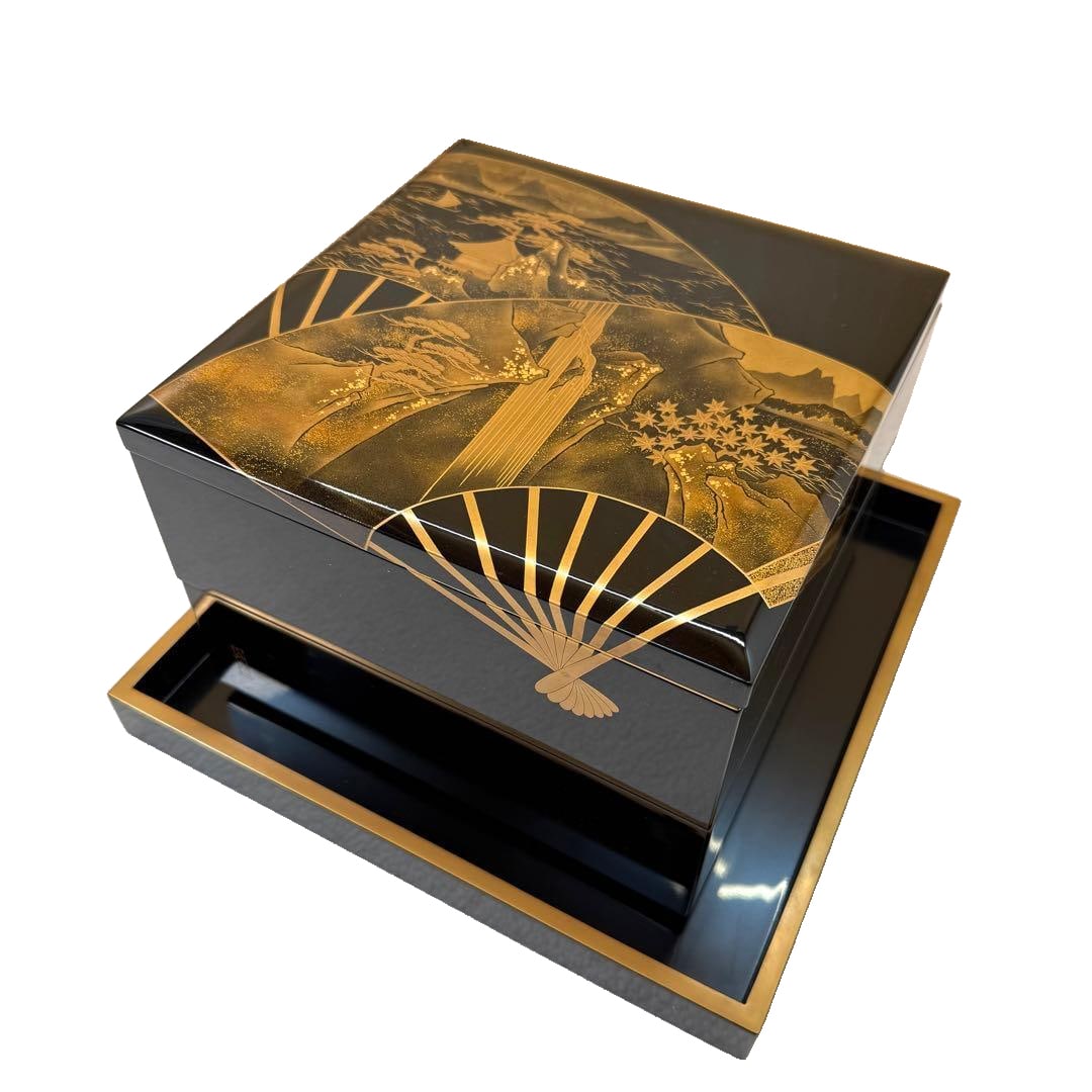 Authentic Kikuji Nakao Yamazumi Maki-e Winter Wajima Lacquer Double-Layer Box (1 of 17)