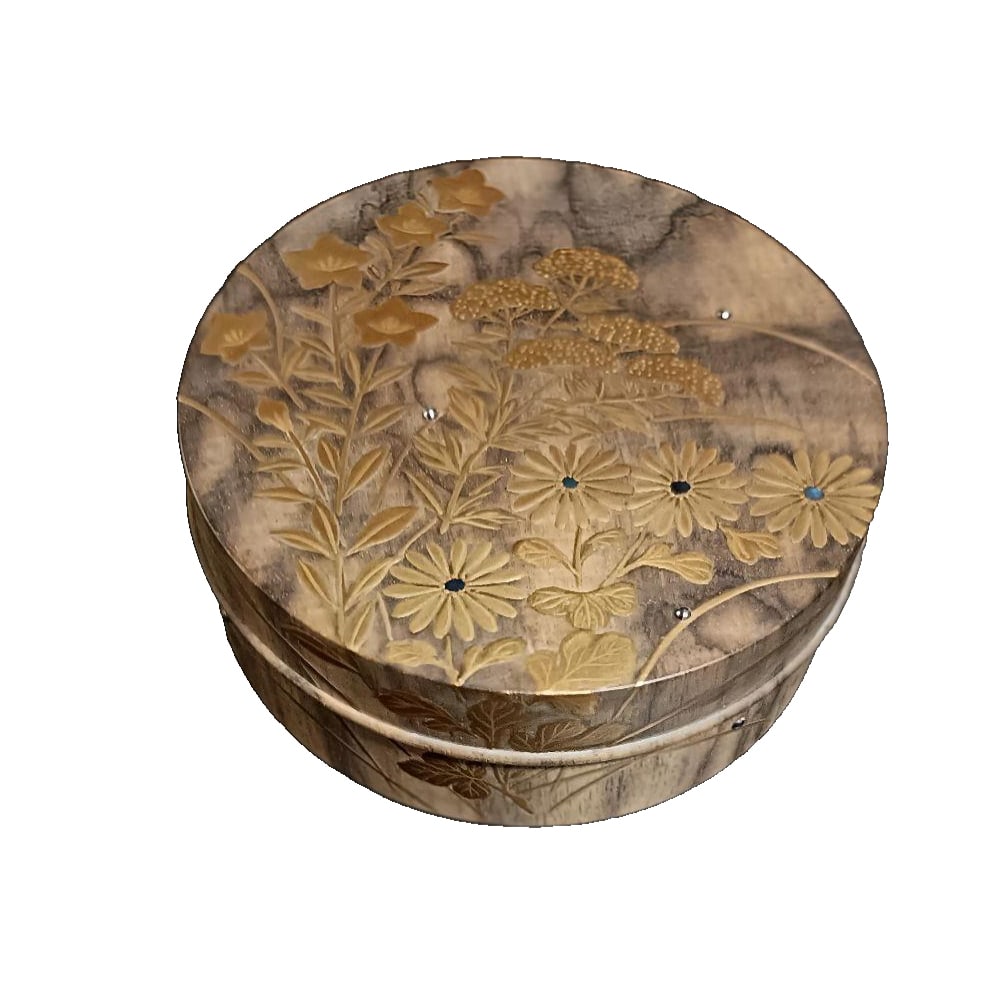 Black persimmon wood, gilt decorated jewelry ring box (1 of 8)