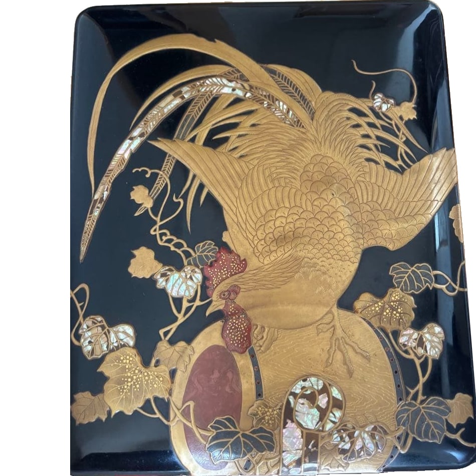 Lacquer Box with Mother-of-Pearl Inlay by Ogata Korin: A lacquer box inlaid with mother-of-pearl by Ogata Korin The mother-of-pearl inlay is somewhat flaked. Its condition is relatively good. Dimensions: Width 35 cm, Height 42 cm, Depth 13 cm