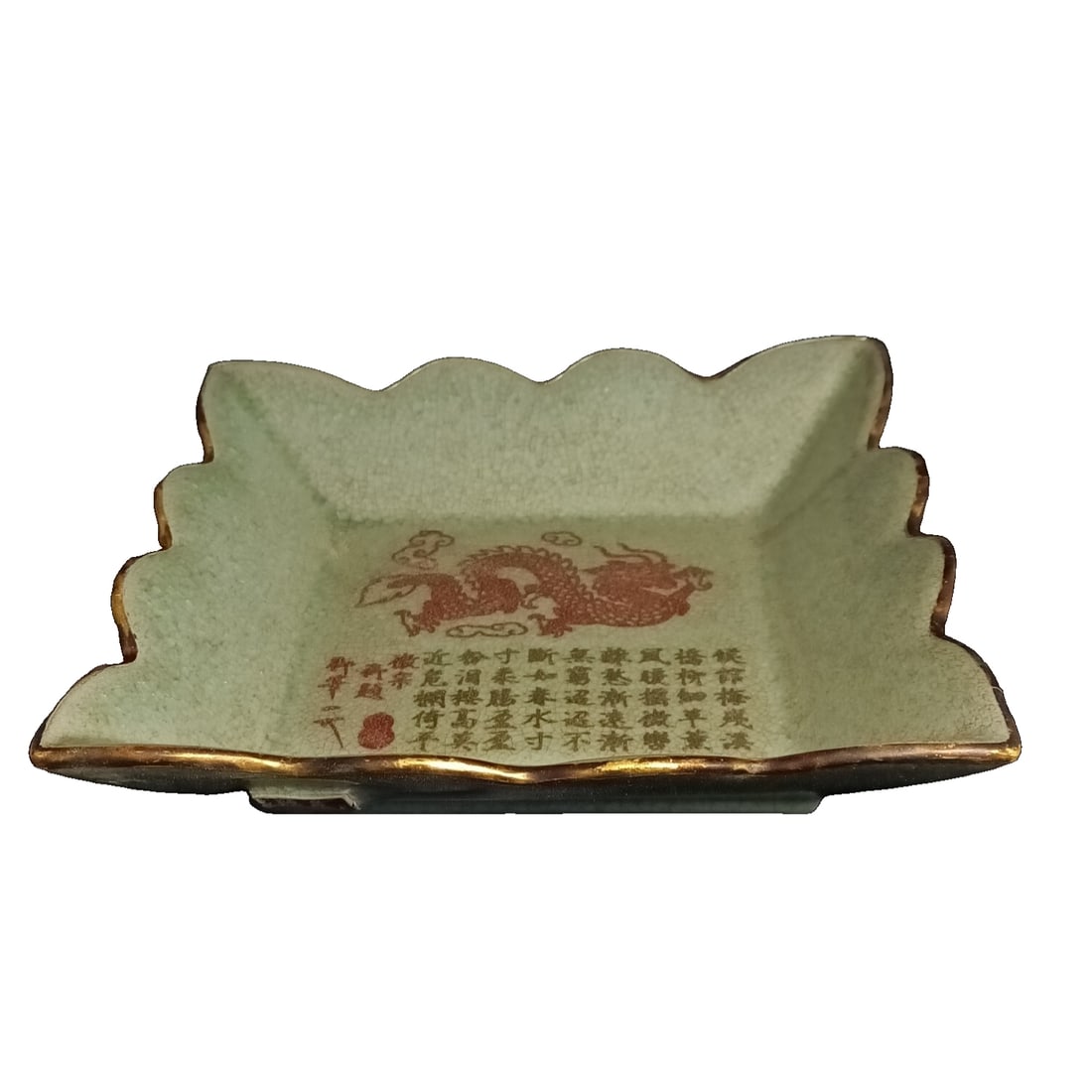 Old Tibetan-style gold-edged pen holder: Antique Tibetan cloisonne pen holder with gold-plated edges, featuring natural patterns, measuring 19 cm in length, 4 cm in height.