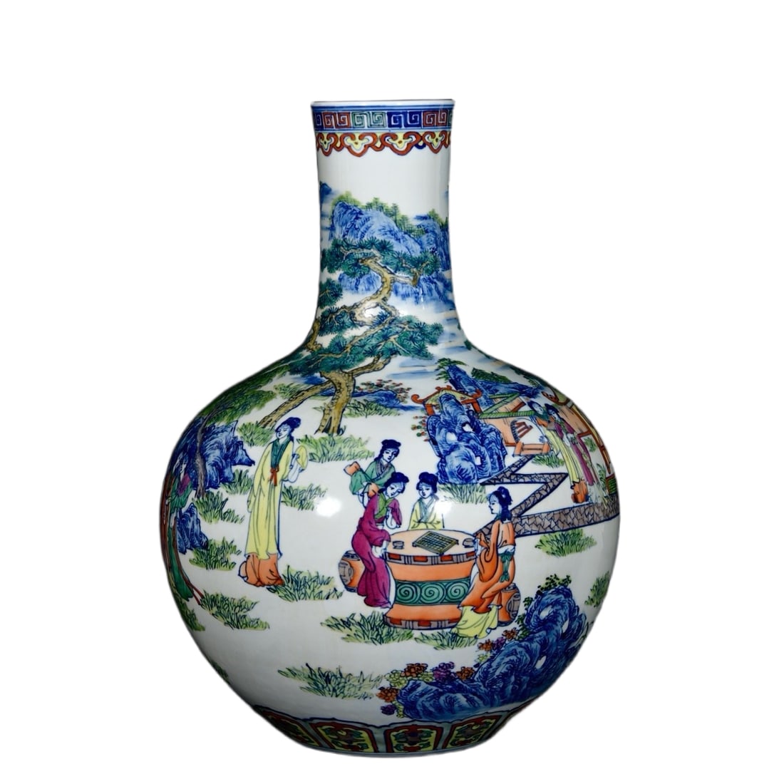 Qing Dynasty Yongzheng Doucai Twelve Golden Hairpins Figure Story Pattern Celestial Globe Vase (1 of 10)