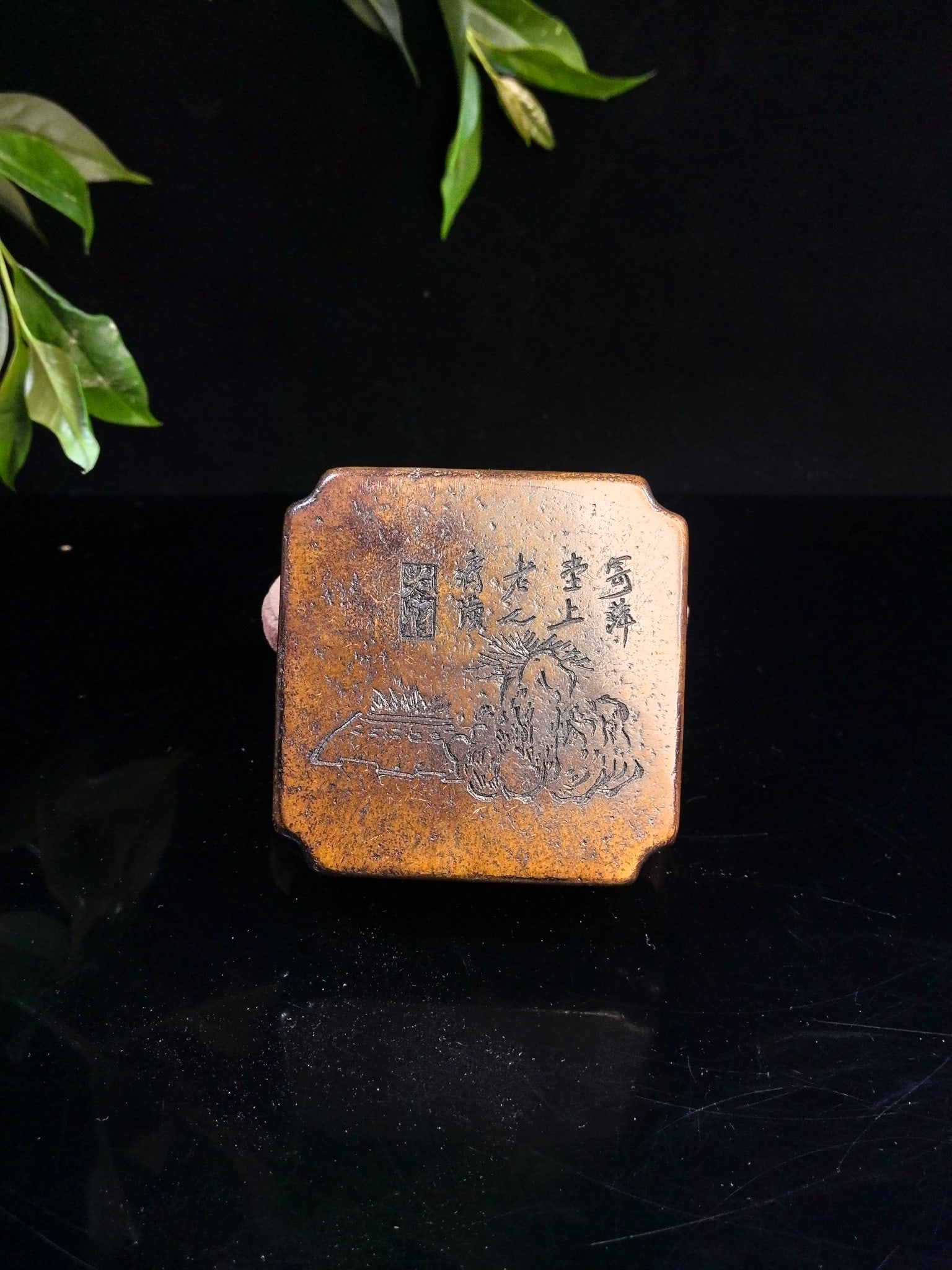 Shoushan stone hexagonal inkstone box - 6