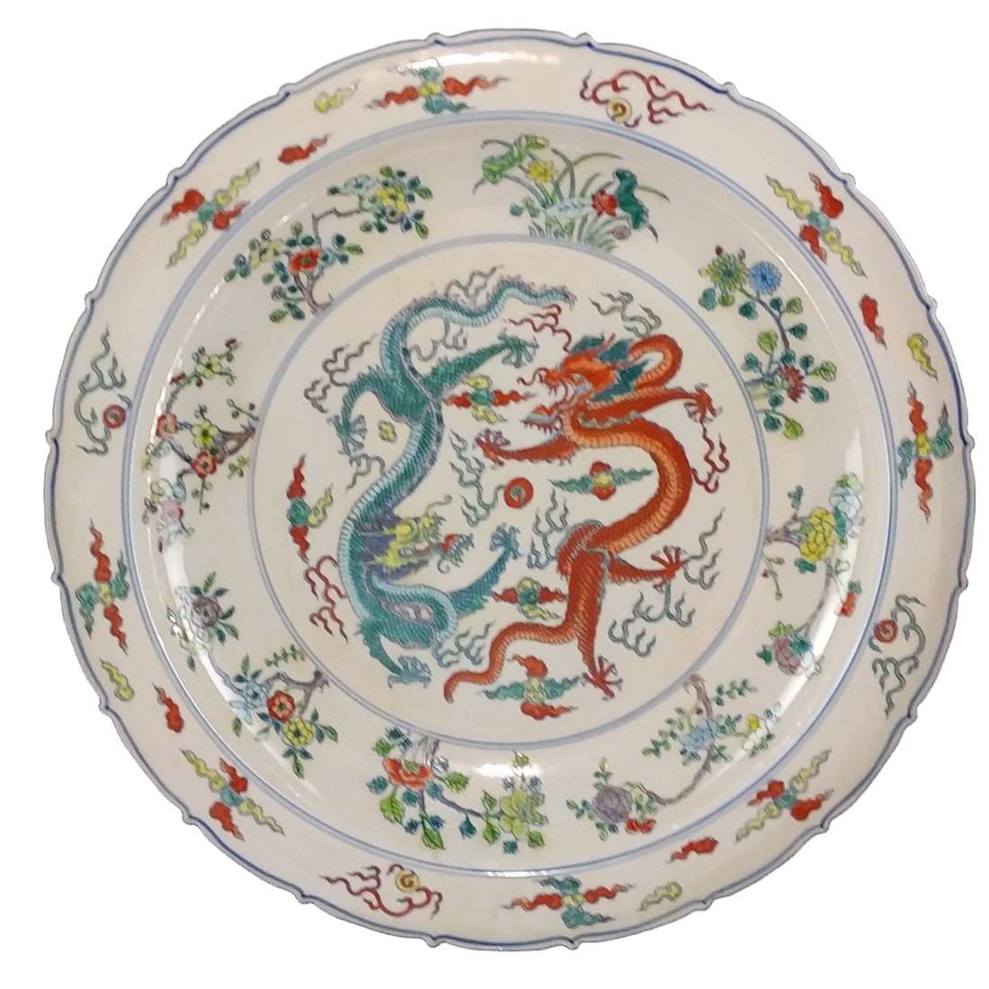 Kangxi Doucai Hand-painted Plate with Double Dragons Playing with a Pearl from the Qing Dynasty (1 of 9)