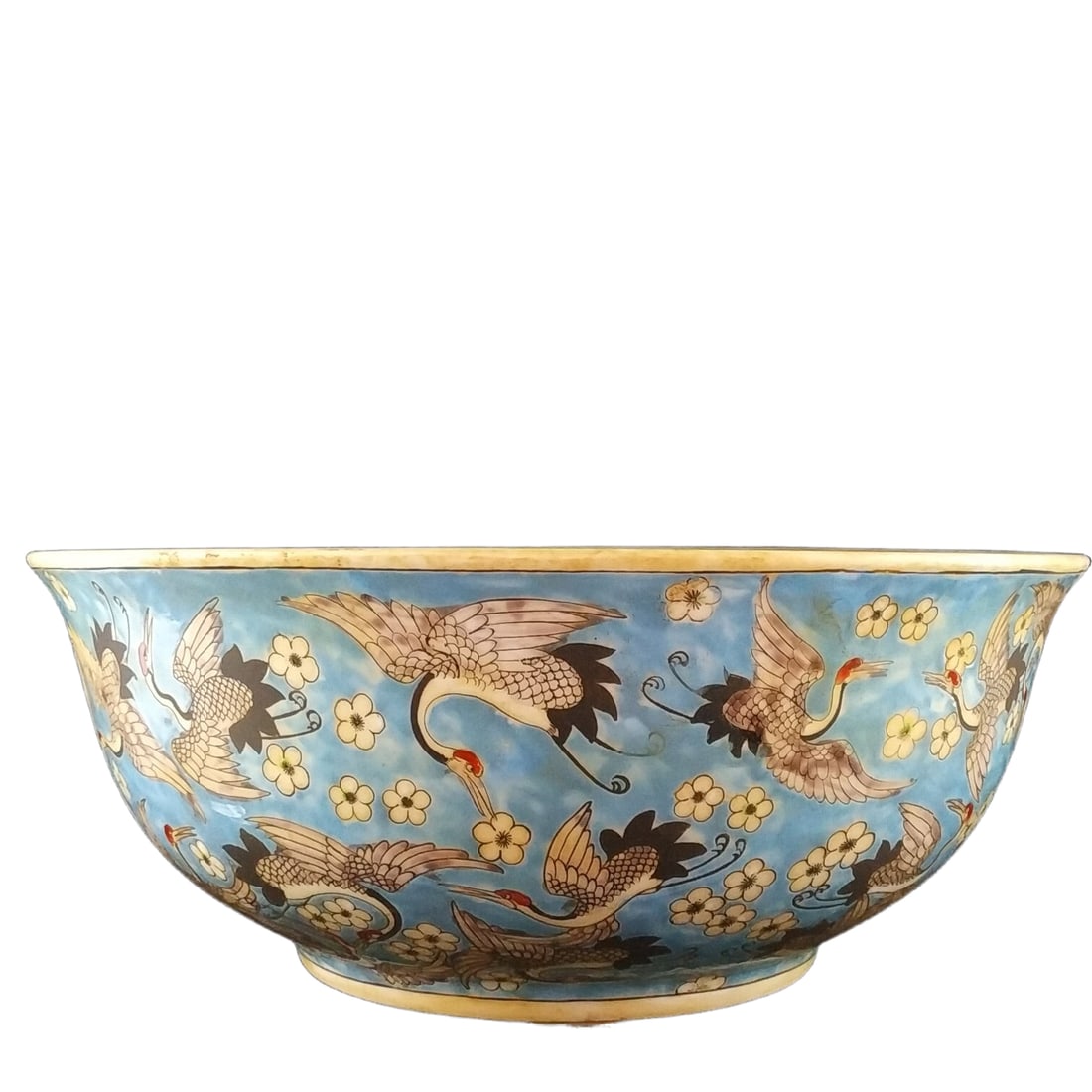 Qing Dynasty Guangxu period hand-painted famille rose crane pattern large bowl (1 of 10)