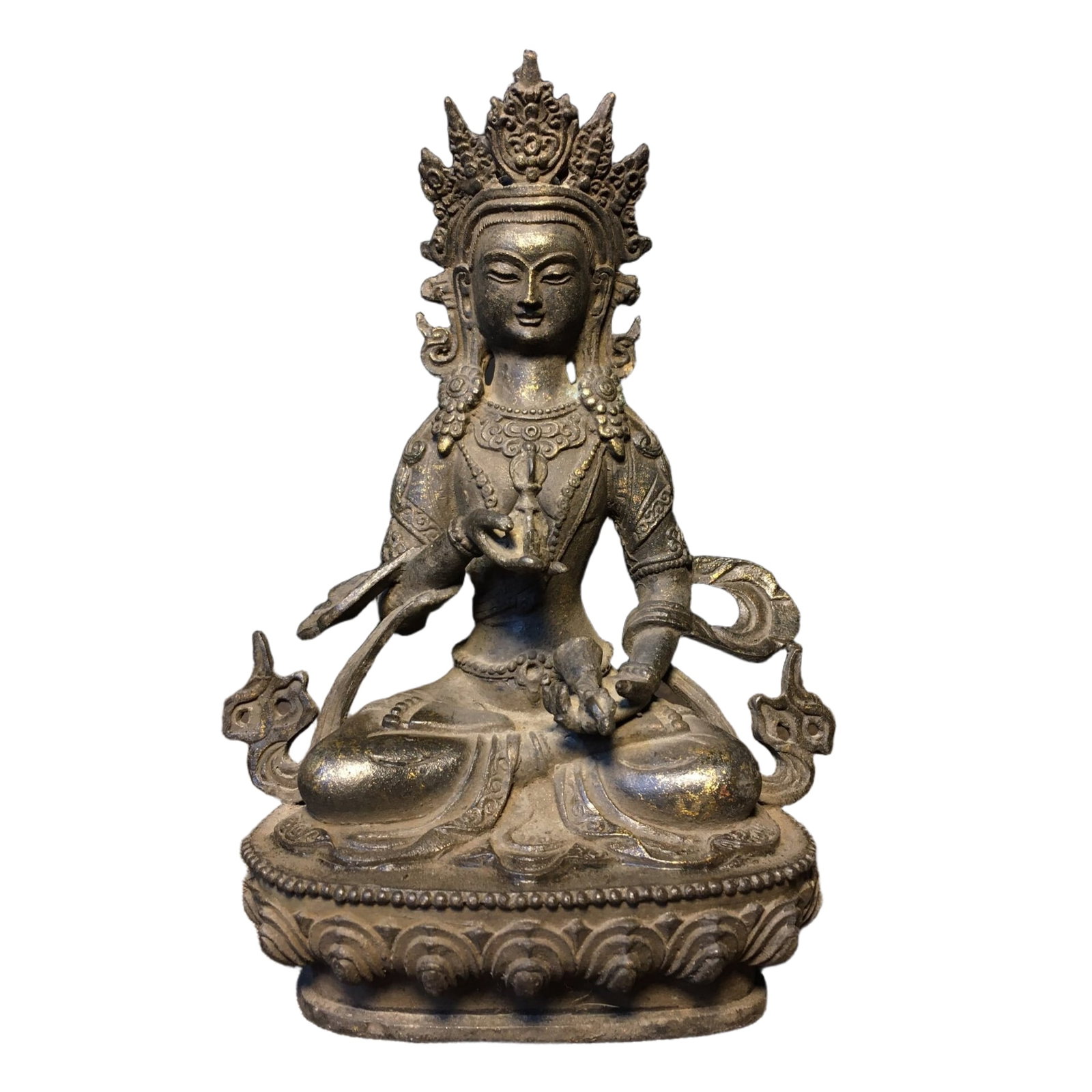 A statue of Vajrasattva made of pure copper.: A statue of Vajrasattva made of pure copper, measuring 21 cm in height, 9 cm in width, and 13 cm in length, weighing 810 grams.