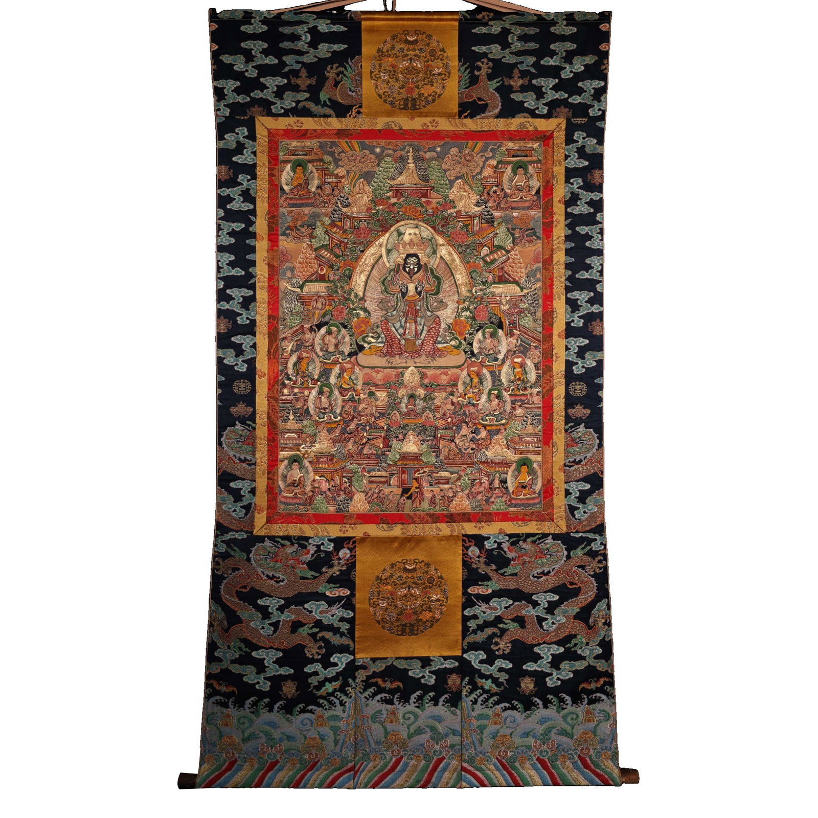 Tibet - Top Ming Dynasty painter, pure hand-painted Tibetan thangka of "Zaxi Lam" Buddha with pure (1 of 15)